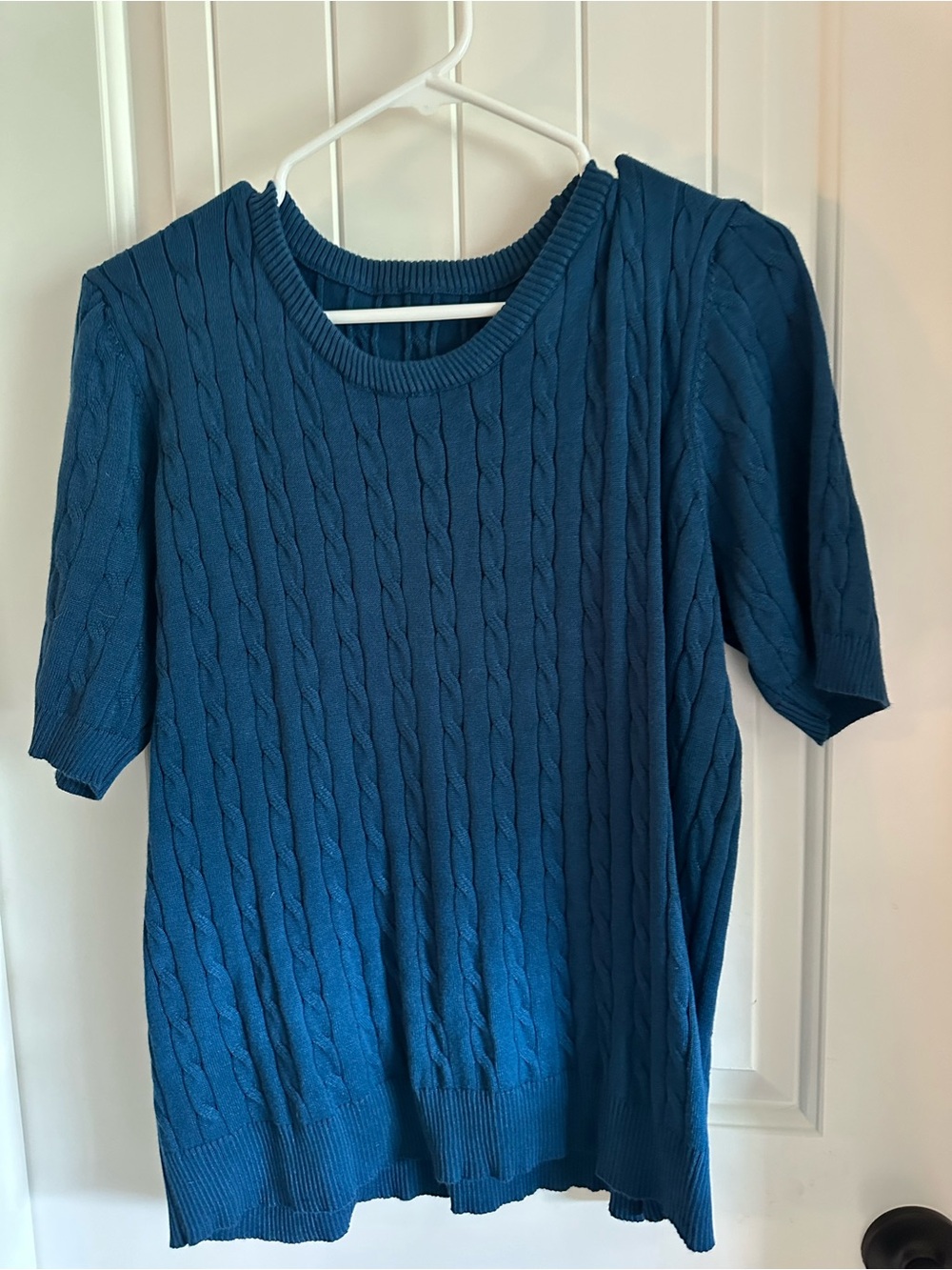 Teal Cable Knit Short Sleeve Sweater
